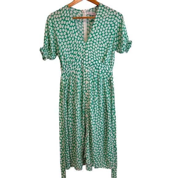Faithfull The Brand Green and White FloralShort Sleeve Midi Dress - Picture 2 of 8
